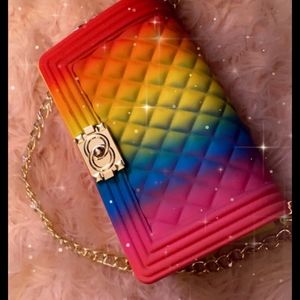 Multi Color Crossbody Bag w/Gold Chain